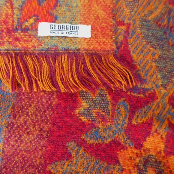 SOLD Vintage Georgiou Made in France Floral Scarf Shawl Cover Up Fringe 72x21 - Picture 6 of 6